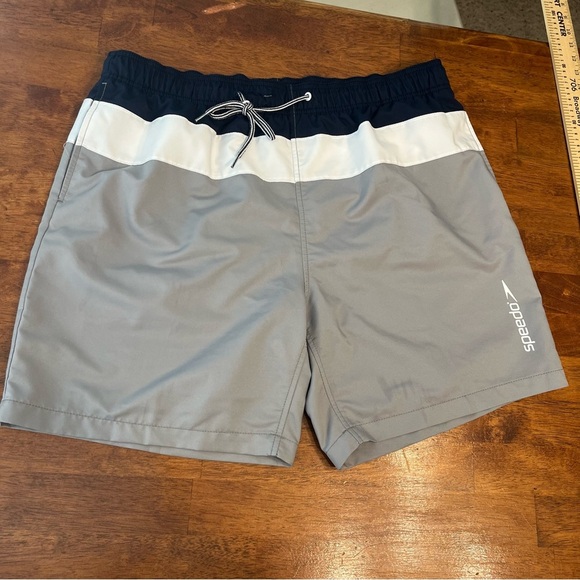 Men’s Speedo gray navy striped swim trunks size XXL - Picture 1 of 9